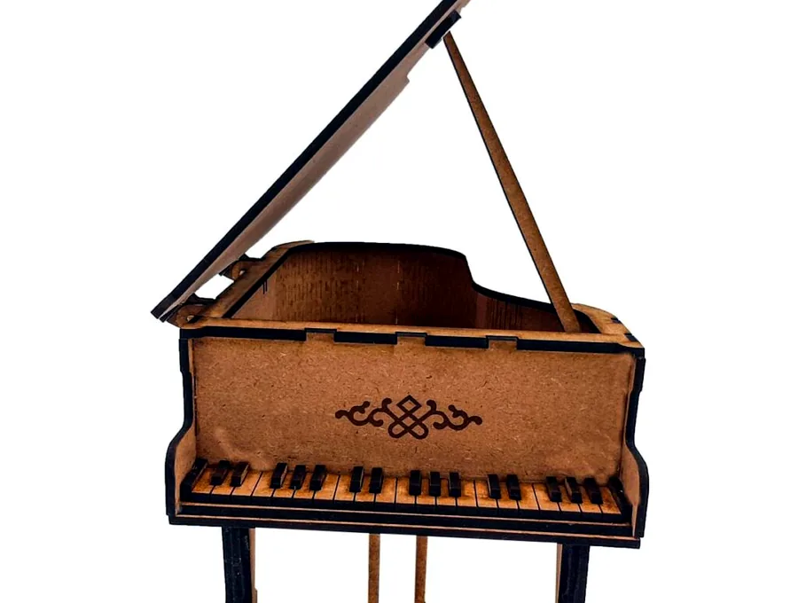 Laser-cut wooden piano jewellery box