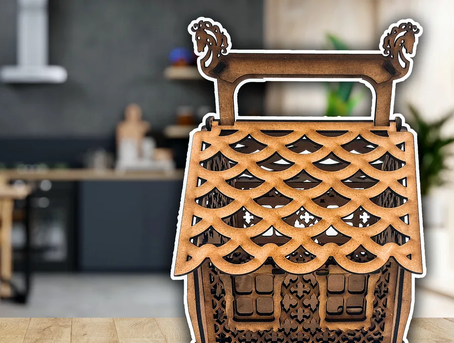 Laser-cut sweet holder gift box with detailed decorative front