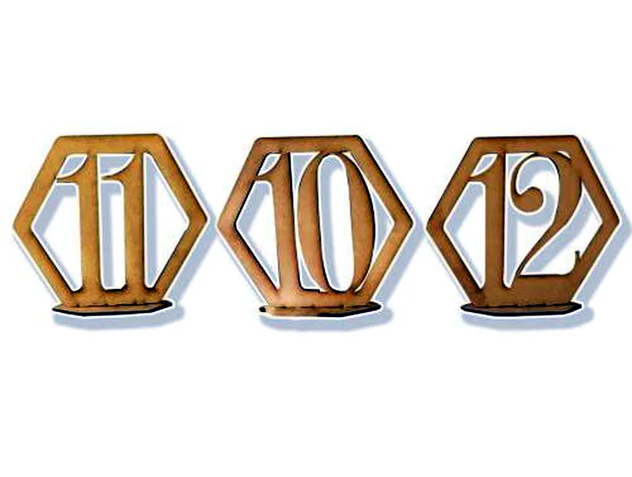 Laser-cut wedding table numbers in gold mirror finish